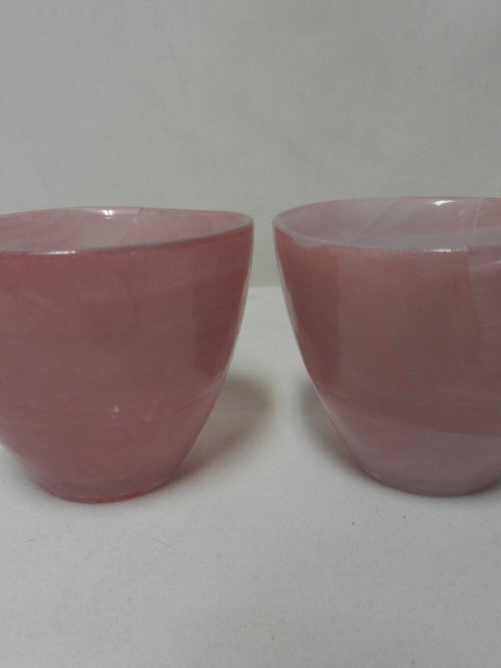 Vintage Spanish hand blown Art Glass Bowl Set 2 pink white swirl Vase 3.5 x 3.5